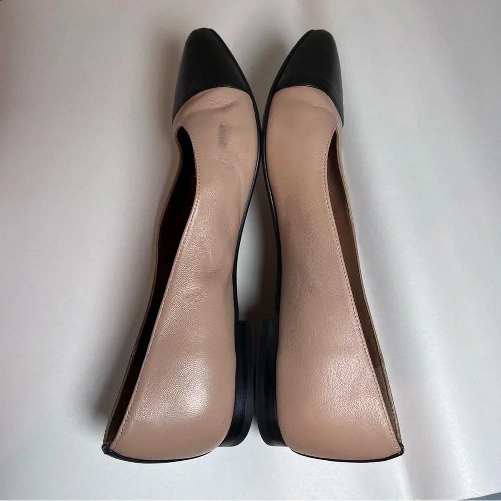 Margaux The Pointe Italian Nappa Leather Colorblock Flats Dune Beige Black 37.5W - Picture 5 of 9
